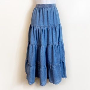 Vintage American Dynasty Tiered Denim Cottagecore Maxi Skirt